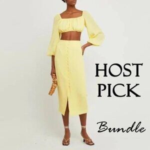 NWT Kourt yellow puff sleeve crop top & maxi skirt bundle set, S